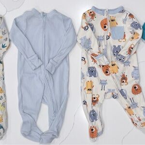 Old Navy Light Blue and Cream Monster Print Footies set of 4